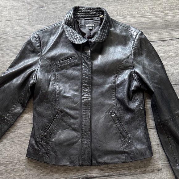 DKNY black Leather Jacket for Women - Picture 2 of 8